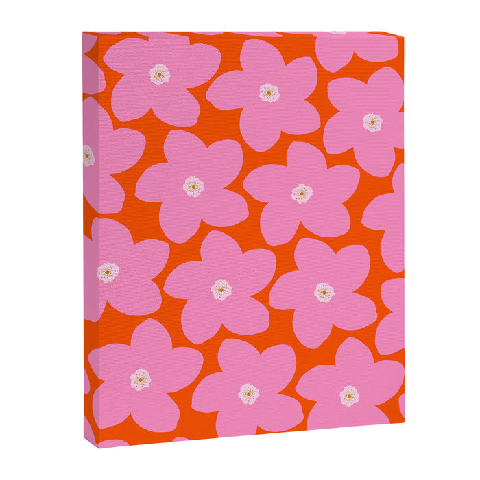 Retro Floral Orange And Pink Print Preppy Decor Abstract Flowers Canvas Print Gallery Image 1