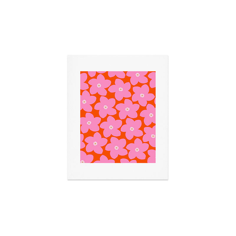 Retro Floral Orange And Pink Print Preppy Decor Abstract Flowers Art Print Gallery Image 1
