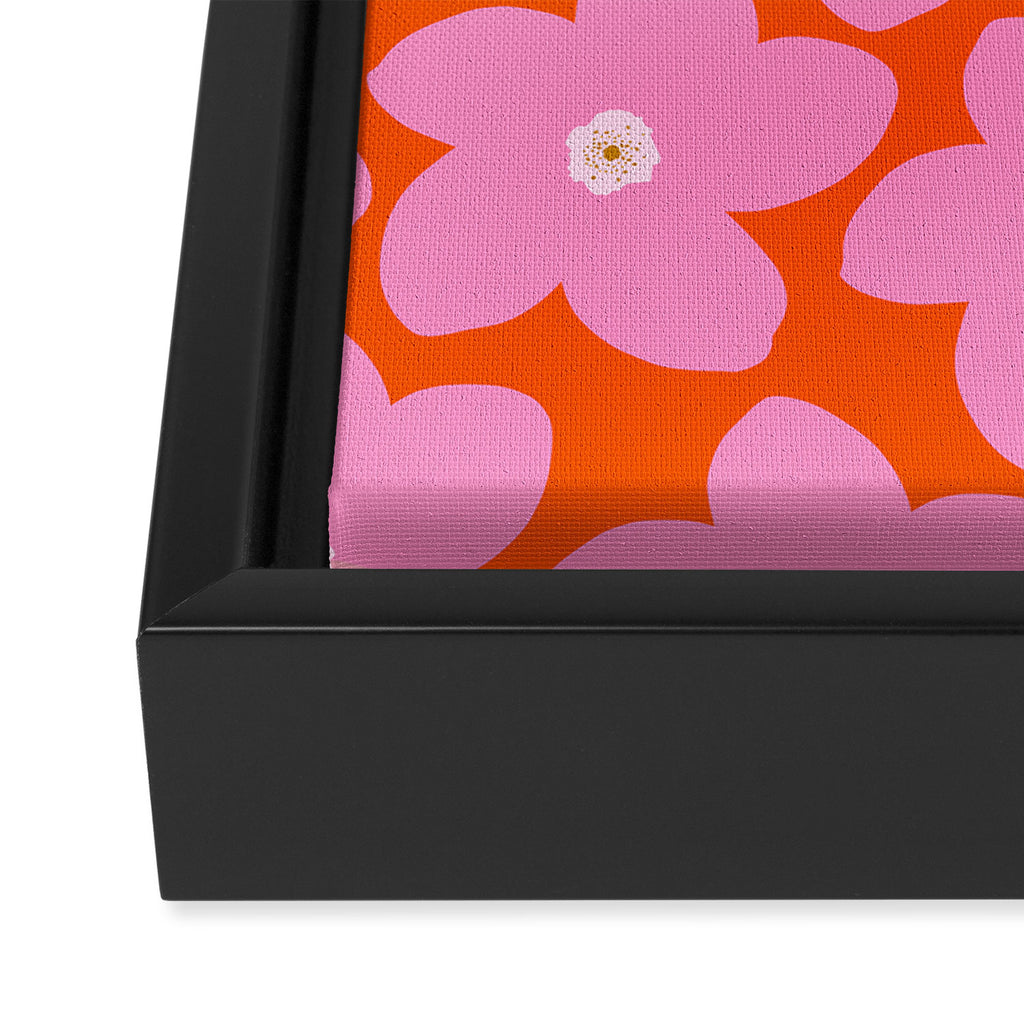 Retro Floral Orange And Pink Print Preppy Decor Abstract Flowers Framed Canvas Print Gallery Image 3