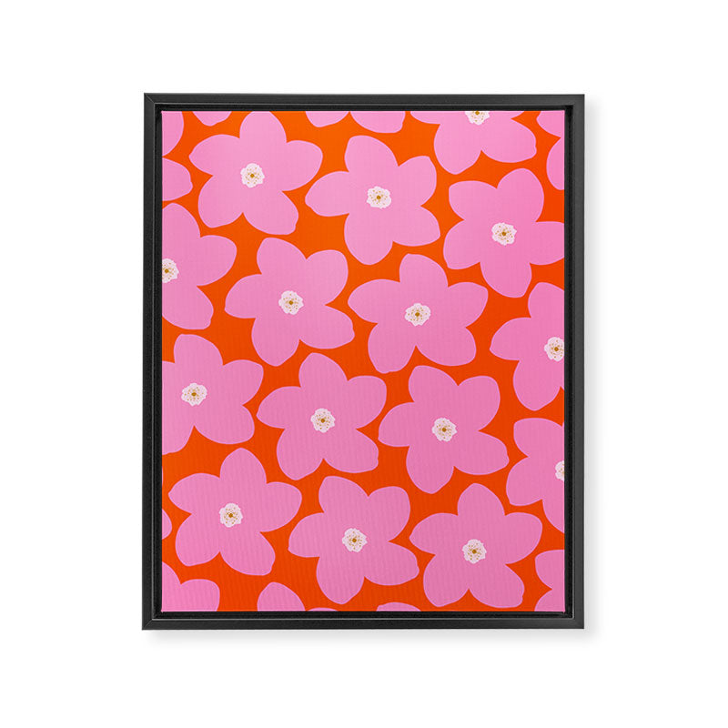 Retro Floral Orange And Pink Print Preppy Decor Abstract Flowers Framed Canvas Print Gallery Image 6