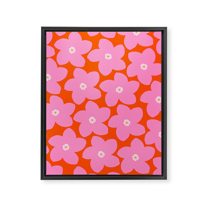 Retro Floral Orange And Pink Print Preppy Decor Abstract Flowers Framed Canvas Print Gallery Image 1
