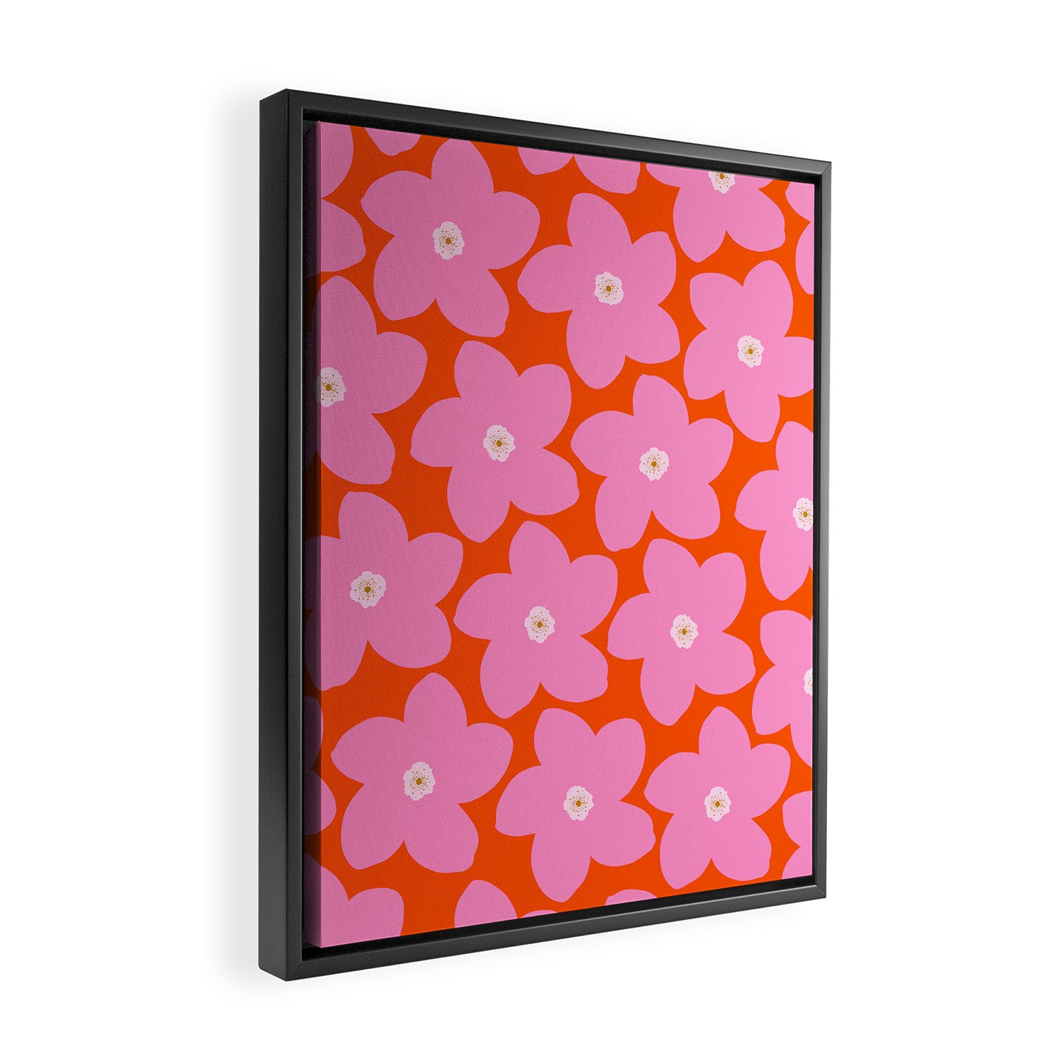 Retro Floral Orange And Pink Print Preppy Decor Abstract Flowers Framed Canvas Print Gallery Image 2