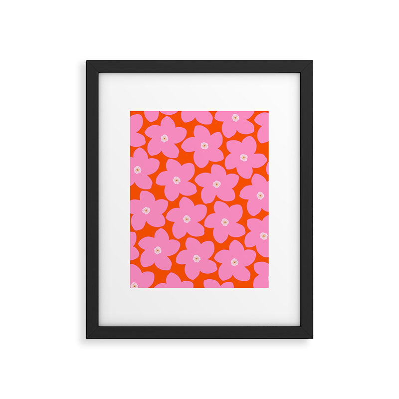 Retro Floral Orange And Pink Print Preppy Decor Abstract Flowers Framed Art Print Gallery Image 5