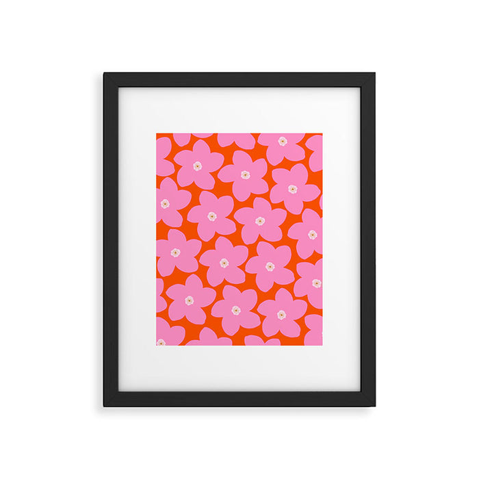 Retro Floral Orange And Pink Print Preppy Decor Abstract Flowers Framed Art Print Gallery Image 1