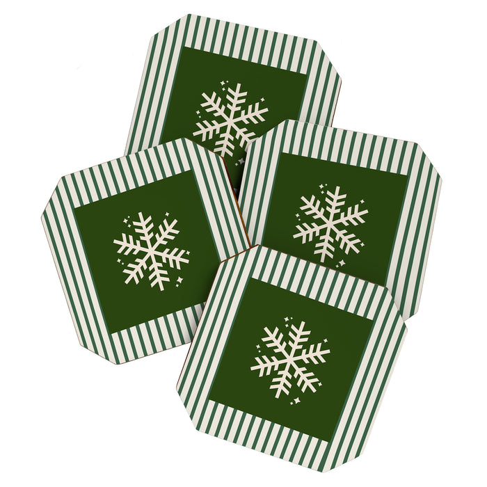 Snowflake Green Striped Coaster Gallery Image 1