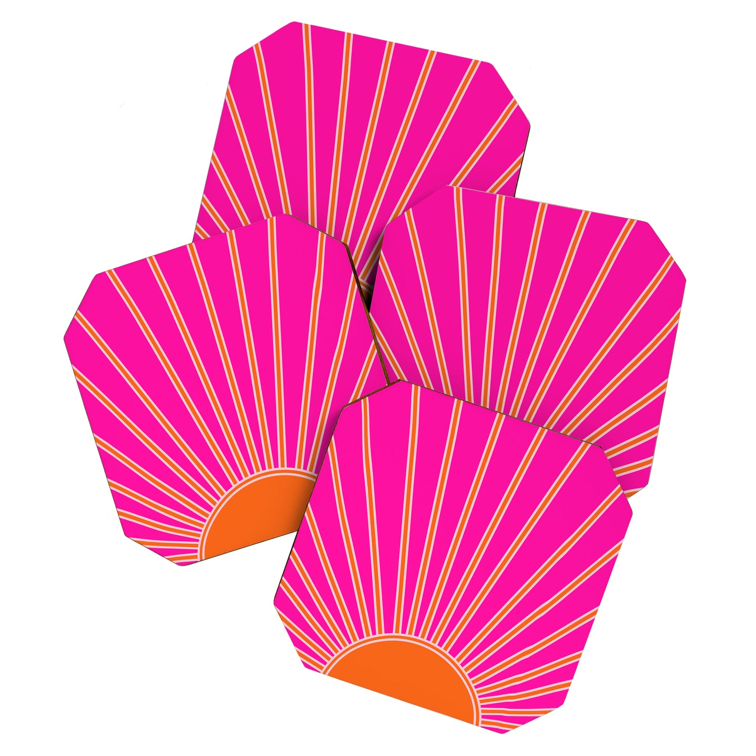 Sun Print Sunrise Hot Pink And Orange Sunshine Retro Sun Wall Art Vintage Boho Abstract Modern Decor Coaster Gallery Image 1
