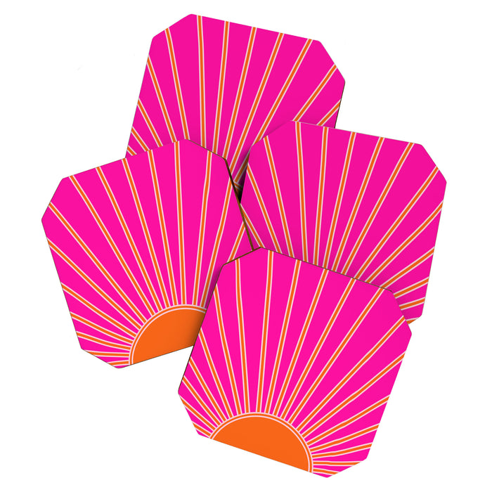 Sun Print Sunrise Hot Pink And Orange Sunshine Retro Sun Wall Art Vintage Boho Abstract Modern Decor Coaster Gallery Image 1