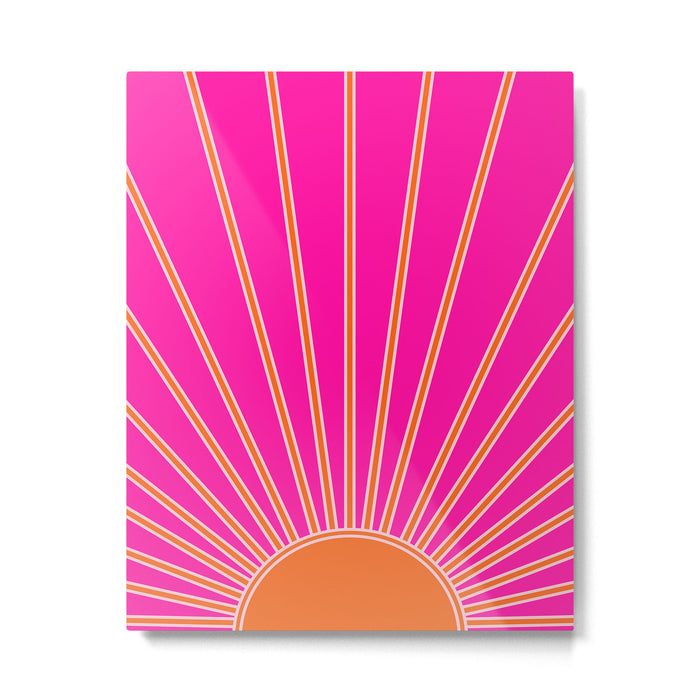 Sun Print Sunrise Hot Pink And Orange Sunshine Retro Sun Wall Art Vintage Boho Abstract Modern Decor Metal Print Gallery Image 1
