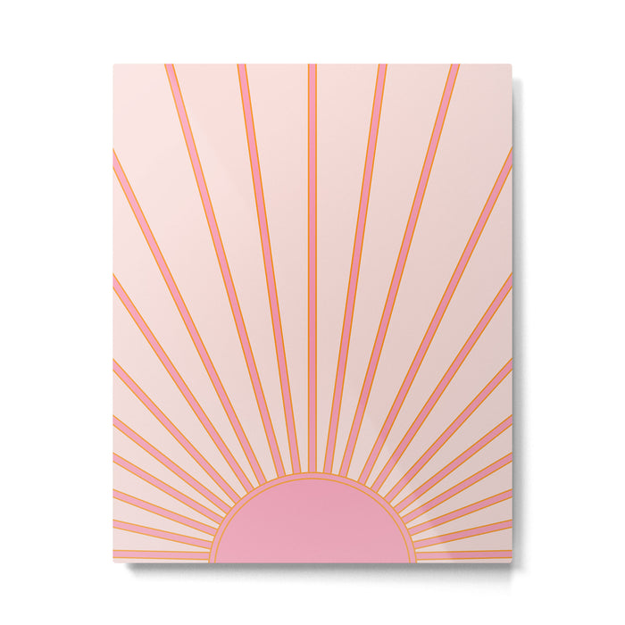   Sun Sunrise Pink Sun Print Sunshine Retro Sun Wall Art Vintage Boho Geometric Line Modern Decor  Metal Print Gallery Image 1