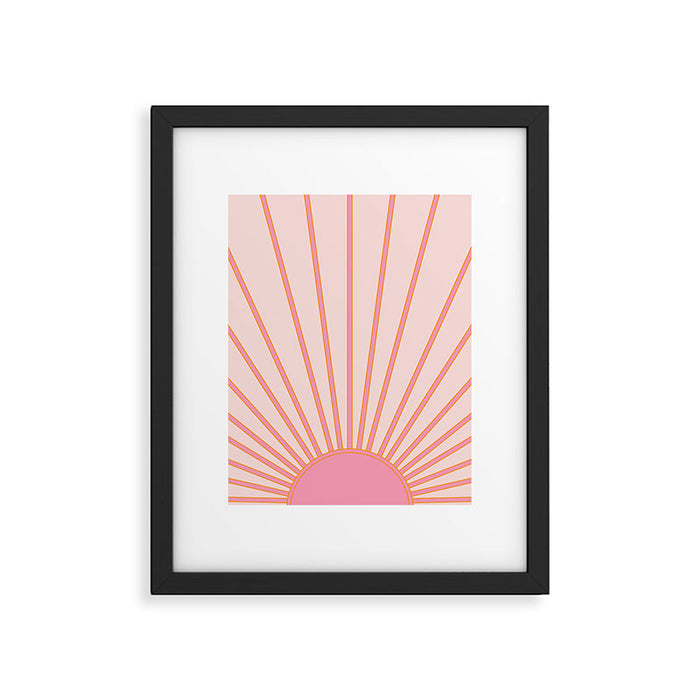   Sun Sunrise Pink Sun Print Sunshine Retro Sun Wall Art Vintage Boho Geometric Line Modern Decor  Framed Art Print Gallery Image 1