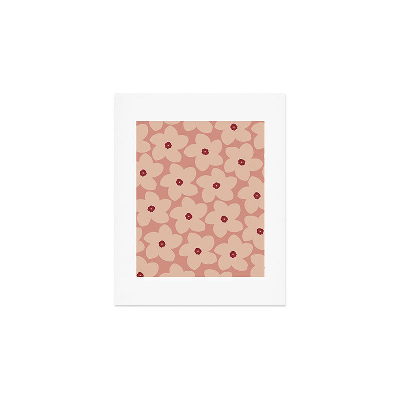 Terracotta Pink Retro Flower Art Print Gallery Image 1