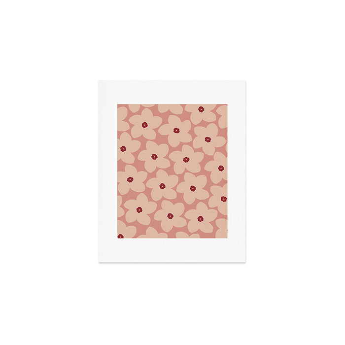 Terracotta Pink Retro Flower Art Print Gallery Image 1