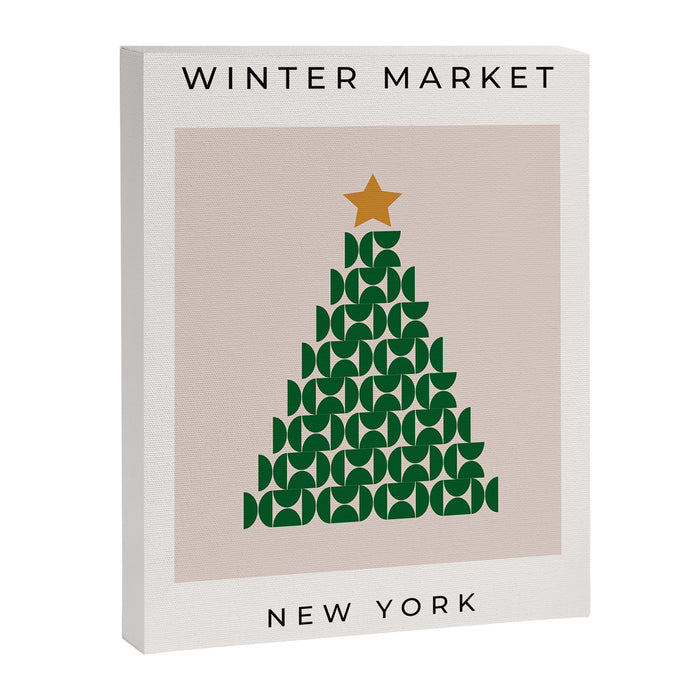 Winter Market | 05 - Festive Christmas Tree Green And Neutral Modern Holiday Canvas Print Gallery Image 1