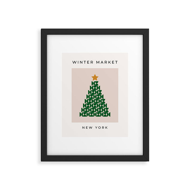 Winter Market | 05 - Festive Christmas Tree Green And Neutral Modern Holiday Framed Art Print Gallery Image 5