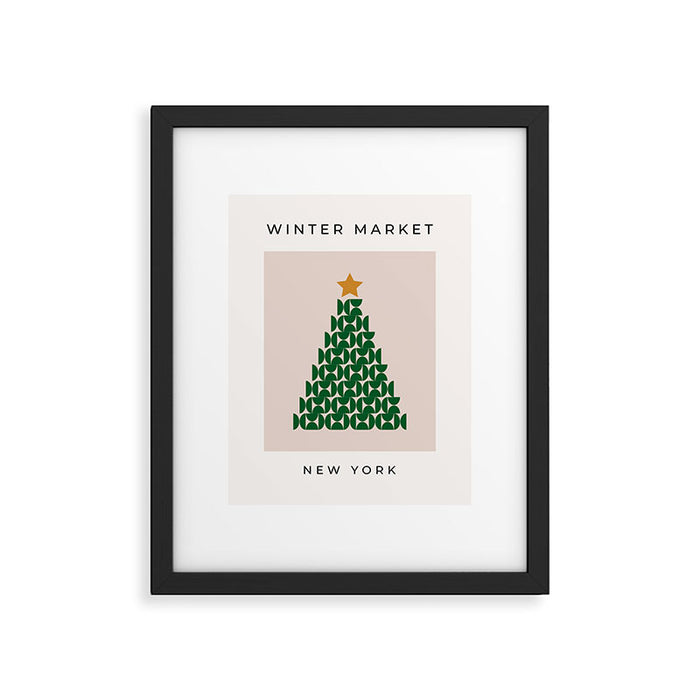 Winter Market | 05 - Festive Christmas Tree Green And Neutral Modern Holiday Framed Art Print Gallery Image 1