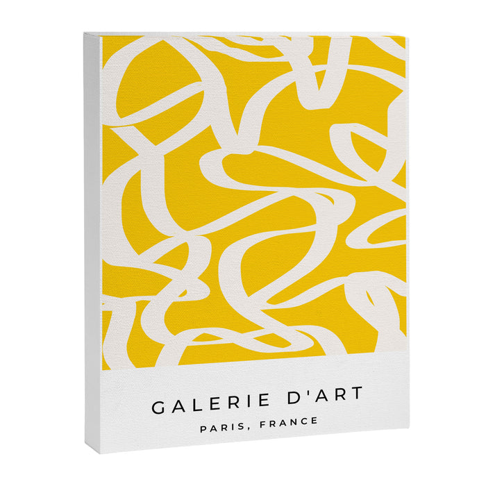 Yellow And White Brush Strokes, Abstract Art, Exhibition Poster, Mid Century Modern Canvas Print Gallery Image 1