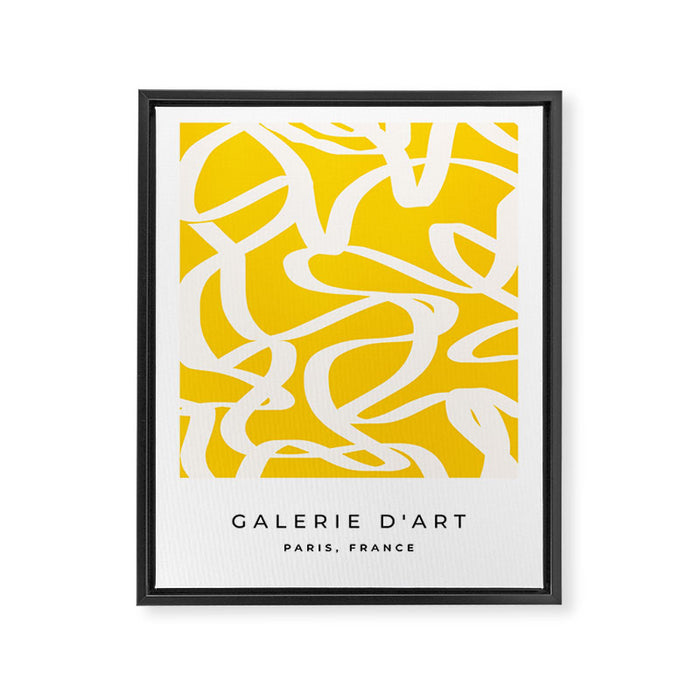 Yellow And White Brush Strokes, Abstract Art, Exhibition Poster, Mid Century Modern Framed Canvas Print Gallery Image 1