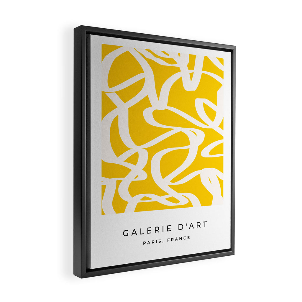 Yellow And White Brush Strokes, Abstract Art, Exhibition Poster, Mid Century Modern Framed Canvas Print Gallery Image 2