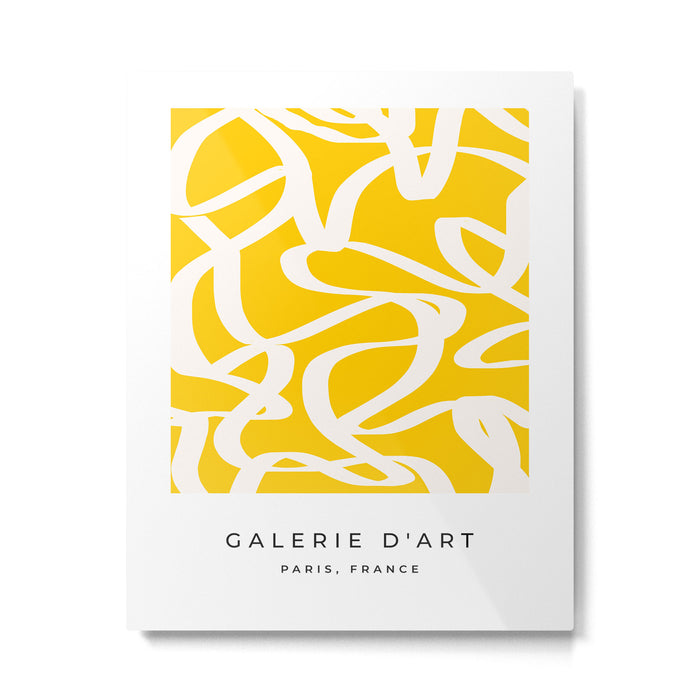 Yellow And White Brush Strokes, Abstract Art, Exhibition Poster, Mid Century Modern Metal Print Gallery Image 1