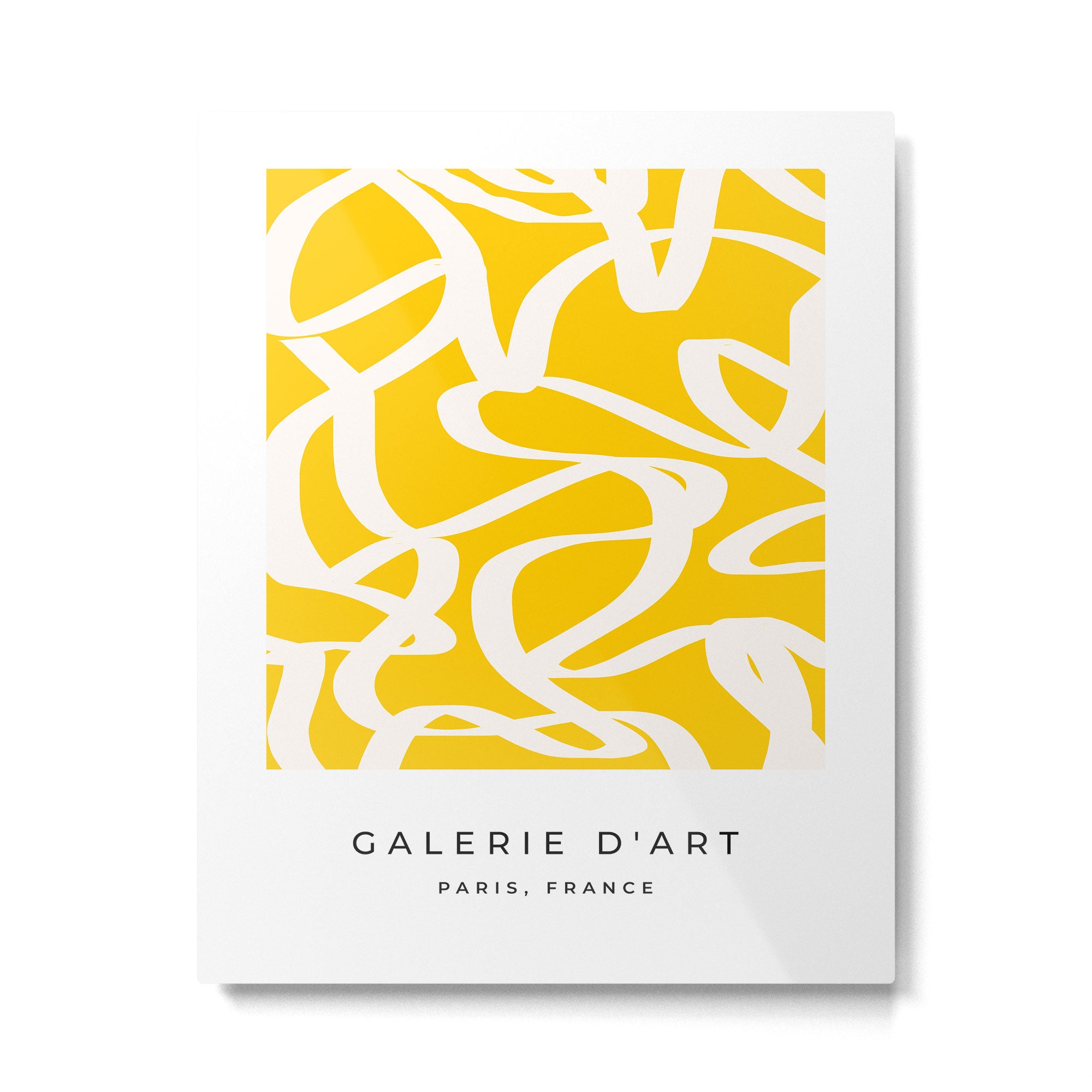Yellow And White Brush Strokes, Abstract Art, Exhibition Poster, Mid Century Modern Metal Print Gallery Image 4
