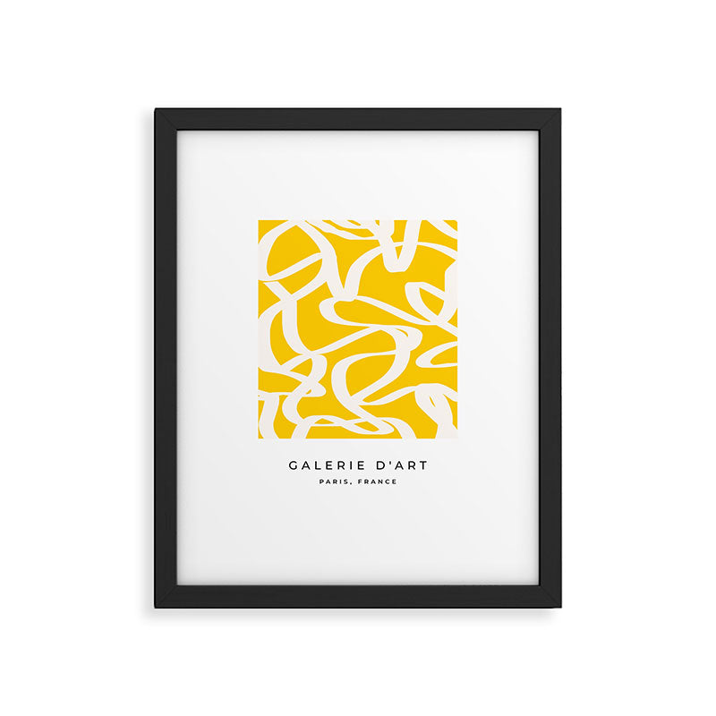Yellow And White Brush Strokes, Abstract Art, Exhibition Poster, Mid Century Modern Framed Art Print Gallery Image 5