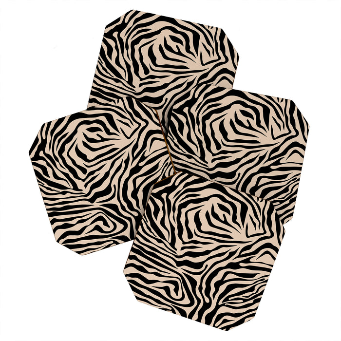 Zebra Print Zebra Stripes Wild Animal Print Zebra Pattern Modern Black And Beige Tan Light Brown Coaster Gallery Image 1