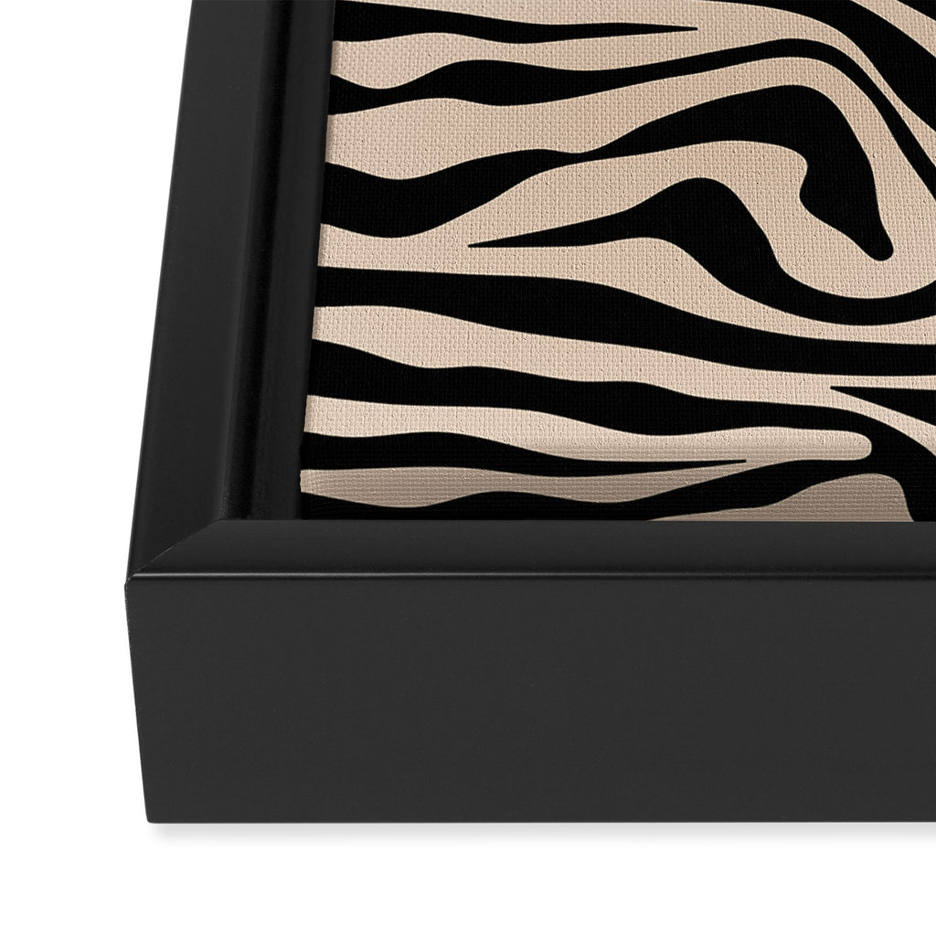 Zebra Print Zebra Stripes Wild Animal Print Zebra Pattern Modern Black And Beige Tan Light Brown Framed Canvas Print Gallery Image 3