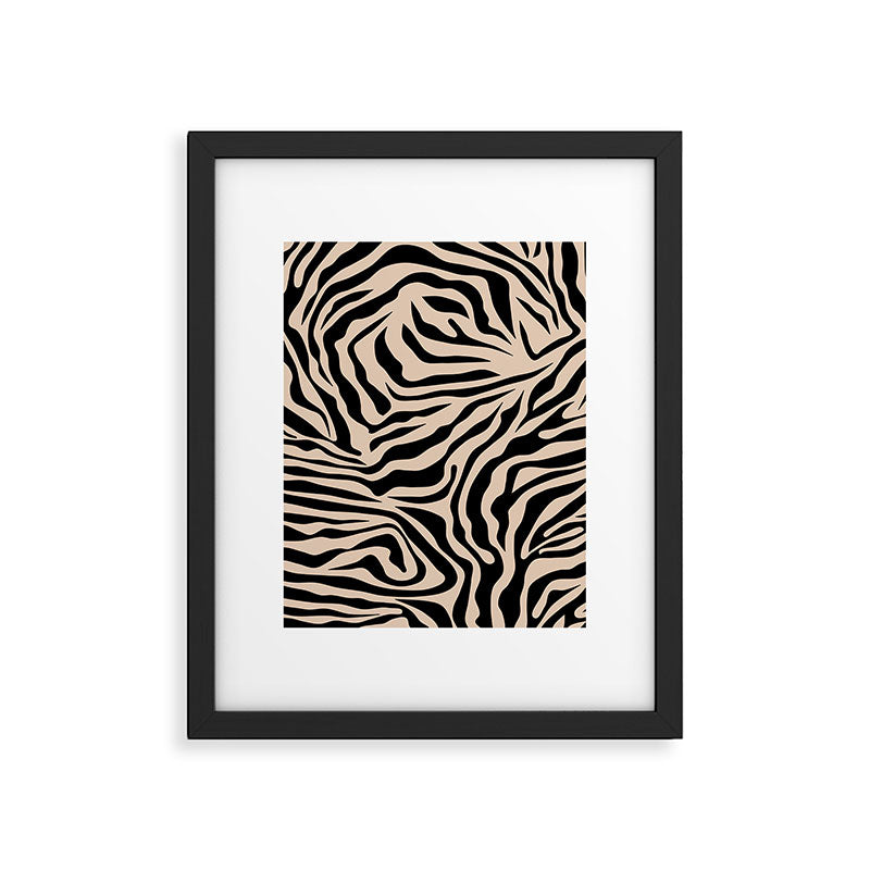 Zebra Print Zebra Stripes Wild Animal Print Zebra Pattern Modern Black And Beige Tan Light Brown Framed Art Print Gallery Image 5