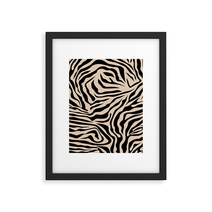 Zebra Print Zebra Stripes Wild Animal Print Zebra Pattern Modern Black And Beige Tan Light Brown Framed Art Print Gallery Image 1