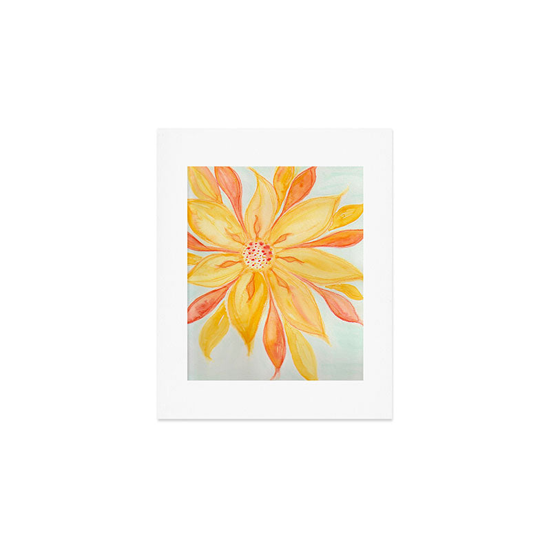 Sunburst Yellow and Orange Abstract Watercolor Flower Art Print Gallery Image 1