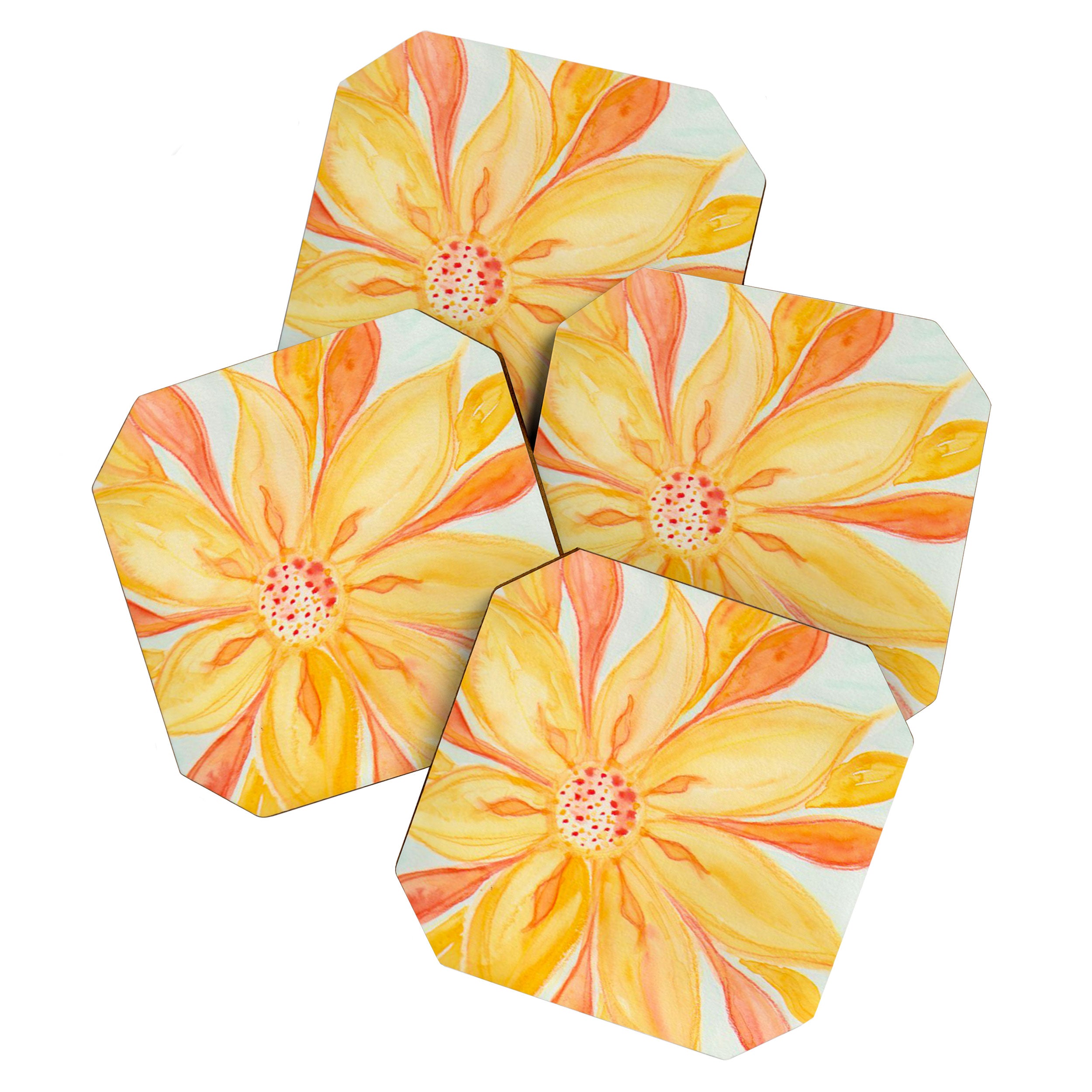 Sunburst Yellow and Orange Abstract Watercolor Flower Coaster Gallery Image 1