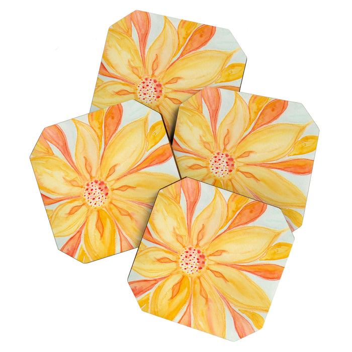 Sunburst Yellow and Orange Abstract Watercolor Flower Coaster Gallery Image 1