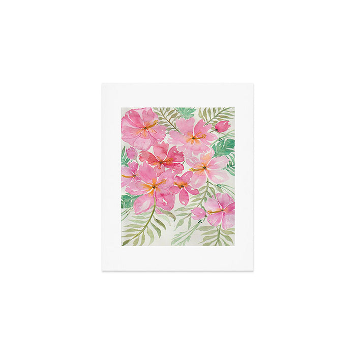 Tropical Pink Hibiscus Watercolor Flowers Art Print Gallery Image 1