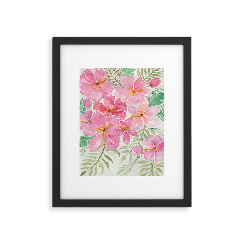Tropical Pink Hibiscus Watercolor Flowers Framed Art Print Gallery Image 5