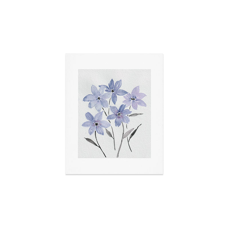 Watercolor Purple Flowers with Black Stems - Floral Custom Art Design Art Print Gallery Image 1