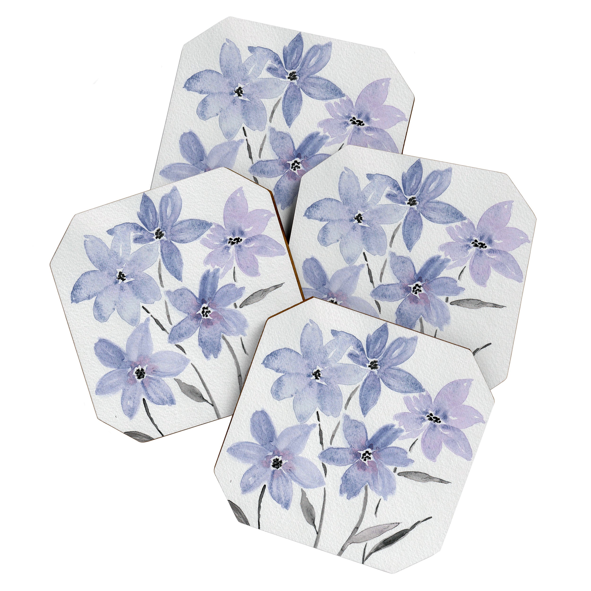 Watercolor Purple Flowers with Black Stems - Floral Custom Art Design Coaster Gallery Image 1