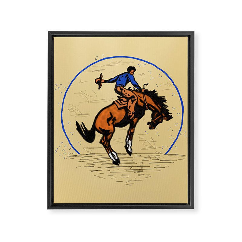 Full Moon Bronc & Cowboy Framed Canvas Print Gallery Image 8