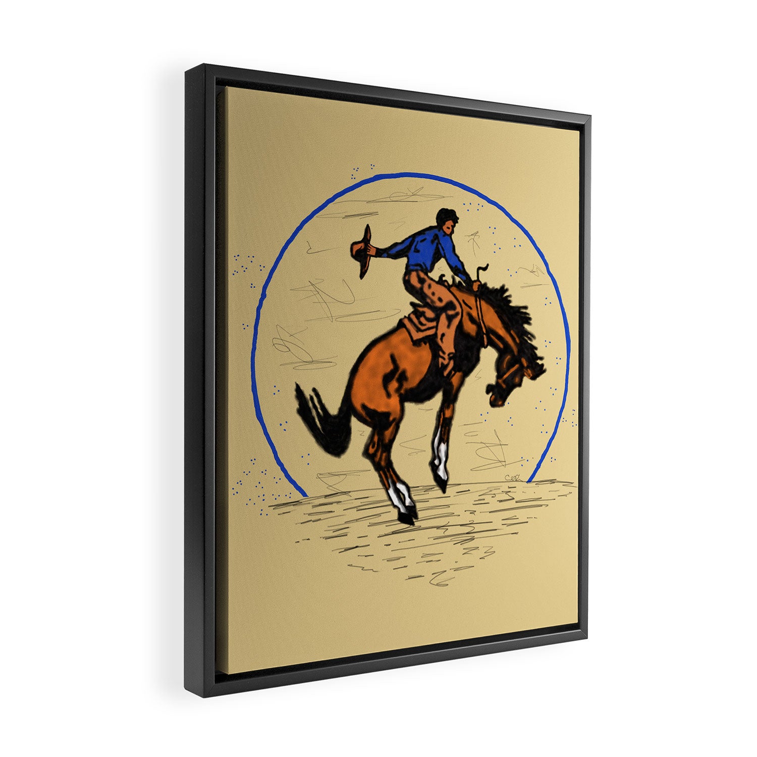 Full Moon Bronc & Cowboy Framed Canvas Print Gallery Image 2