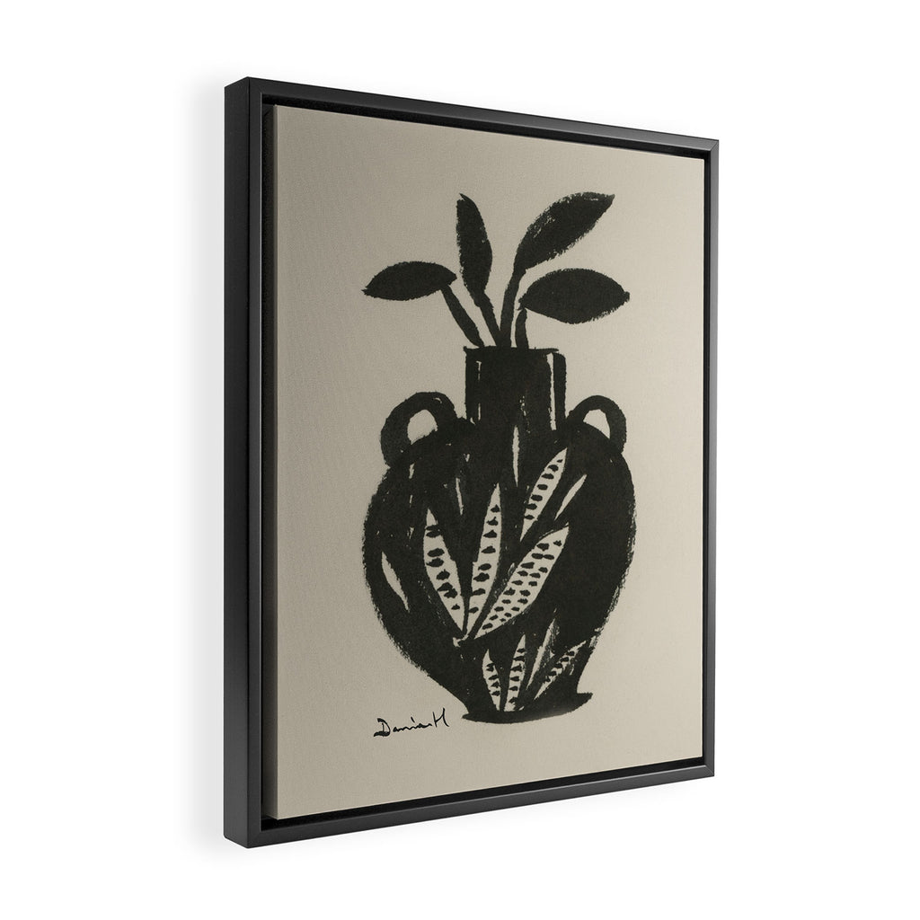 Mono Vase Modern Black and White Brush art Framed Canvas Print Gallery Image 2