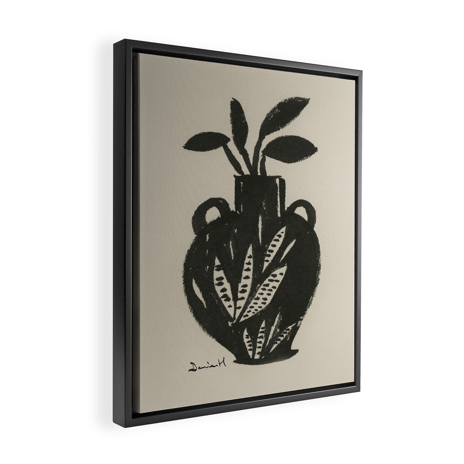 Mono Vase Modern Black and White Brush art Framed Canvas Print Gallery Image 2