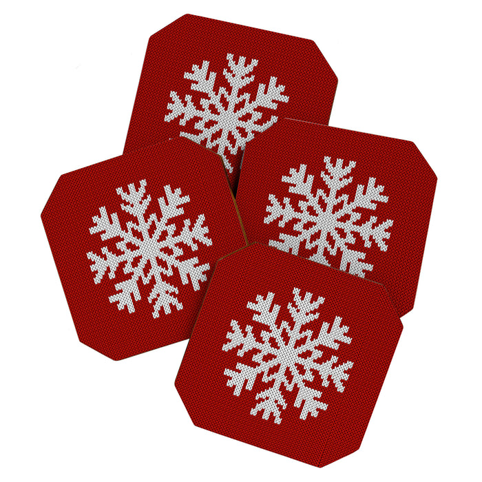 Classic Red Christmas white snowflake knit Coaster Gallery Image 1