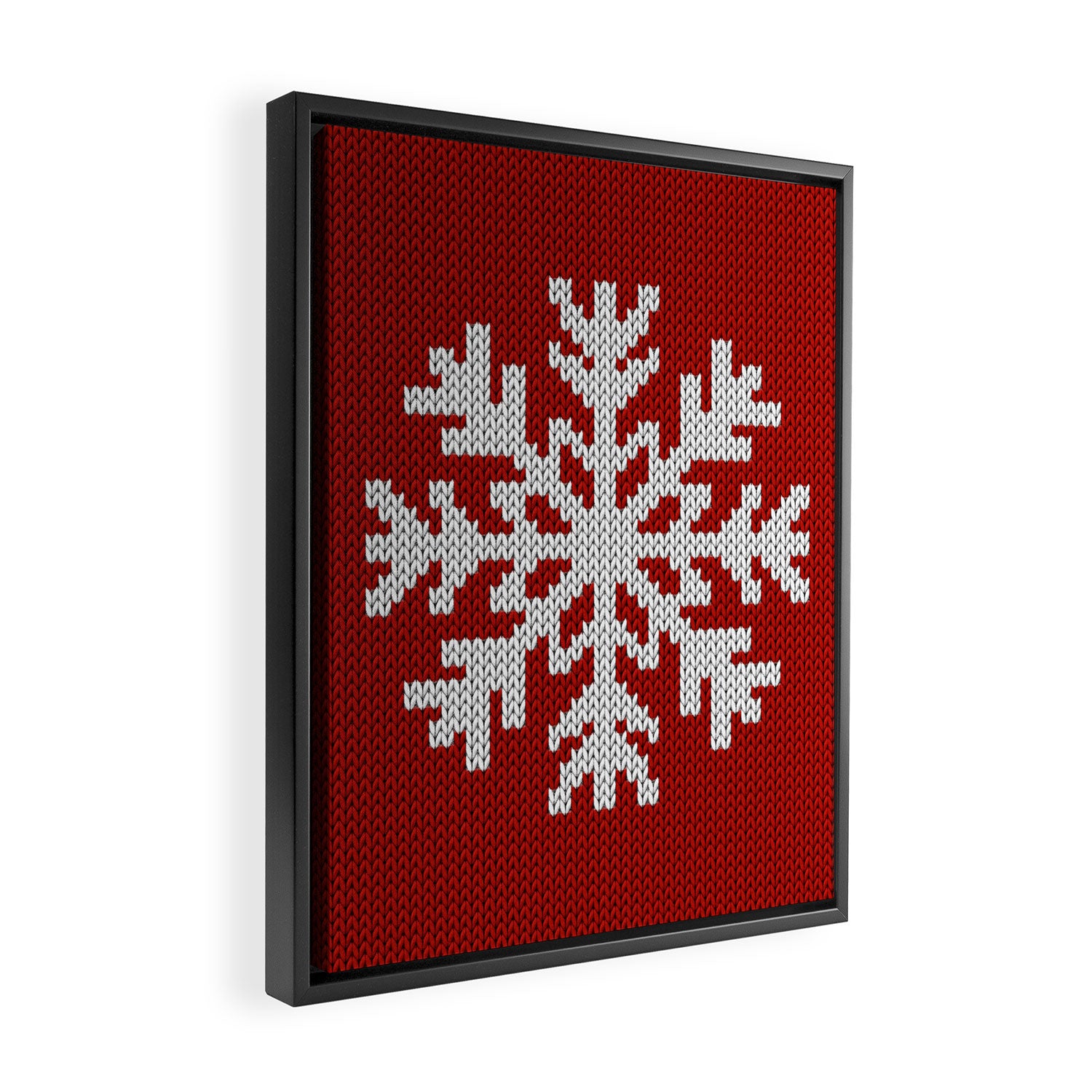Classic Red Christmas white snowflake knit Framed Canvas Print Gallery Image 2