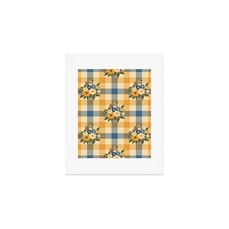 Country Retro Cottage Flowers plaid Art Print Gallery Image 1