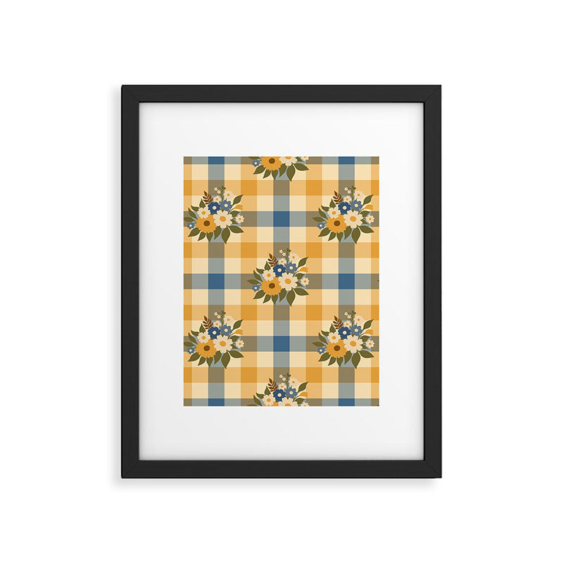 Country Retro Cottage Flowers plaid Framed Art Print Gallery Image 6