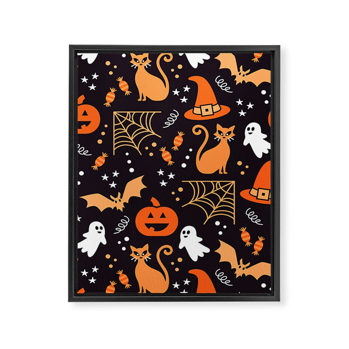 Halloween party illustrations orange, black Framed Canvas Print Gallery Image 1