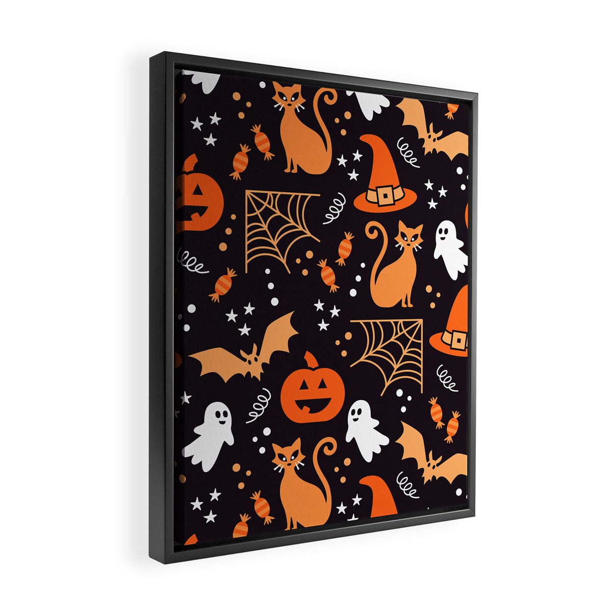 Halloween party illustrations orange, black Framed Canvas Print Gallery Image 2