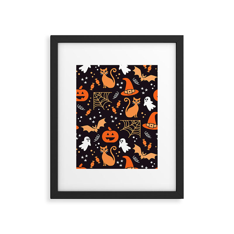 Halloween party illustrations orange, black Framed Art Print Gallery Image 6