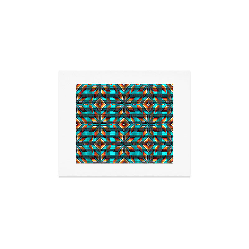 Modern colorful beaded boho aztec kilim pattern on teal Art Print Gallery Image 1