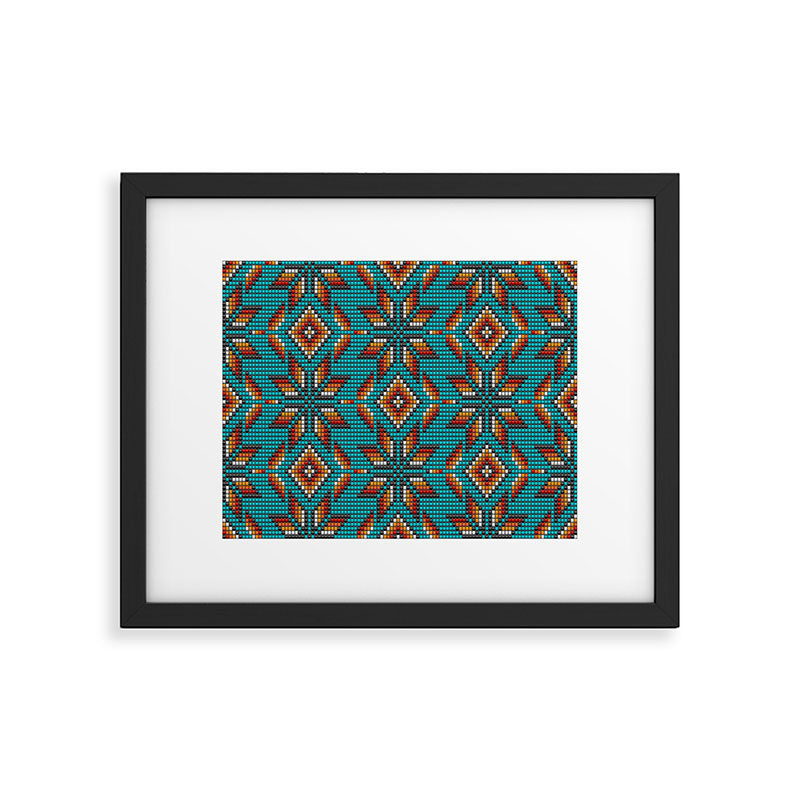 Modern colorful beaded boho aztec kilim pattern on teal Framed Art Print Gallery Image 6