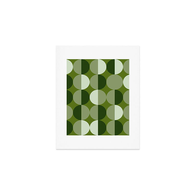 Retro 70s disco half circles sage green Art Print Gallery Image 1